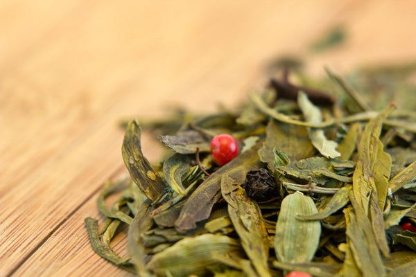 Dragon's Mint; Canadian loose leaf tea made with Chinese dragonwell green tea and Alberta grown mint and lemon balm. Spiced up with cardamom, clove, and peppercorn