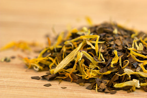 Mocha Mate; Canadian loose leaf tea made with roasted mate and cacao nibs from South America