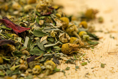 Nighty Night; Canadian herbal loose leaf tea made for night time, made with camomile, Alberta peppermint, lemongrass, and hibiscus