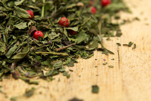 Winter's Fresh: Canadian herbal loose leaf tea, made with Alberta grown mint, cacao, and organic dark chocolate